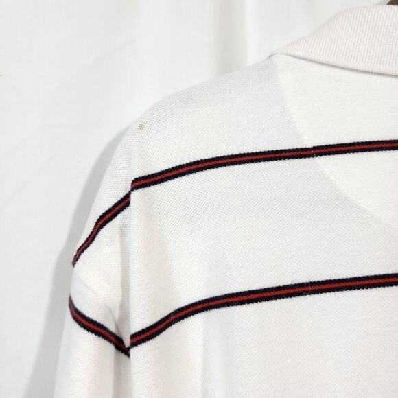 Lands End Polo Mens Shirt Size Xl Striped White Red Navy Used Collared Cotton - Picture 8 of 9